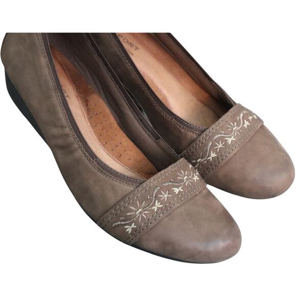 Rockport Cobb Hill Leather Shoes Low WEDGE Round Toe Women 10 Embroidered Boho - Picture 1 of 9